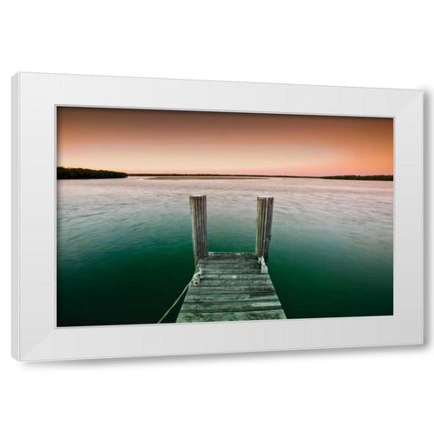 Serene Dock Sunrise IV White Modern Wood Framed Art Print by Stefko, Bob