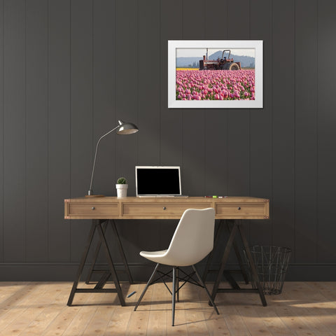Tractor and Tulips II White Modern Wood Framed Art Print by Styber, Dana