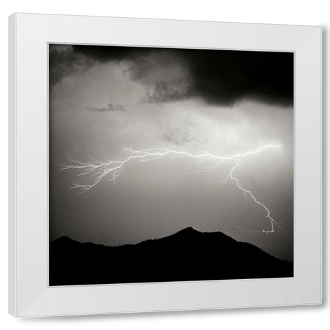 Mountain Lightning Sq. BW White Modern Wood Framed Art Print by Taylor, Douglas