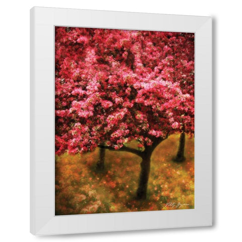 Pink Cherry Tree White Modern Wood Framed Art Print by Geyman, Vitaly