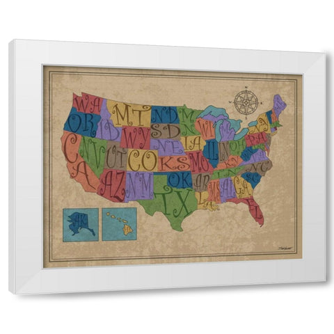 US Map White Modern Wood Framed Art Print by Williams, Todd