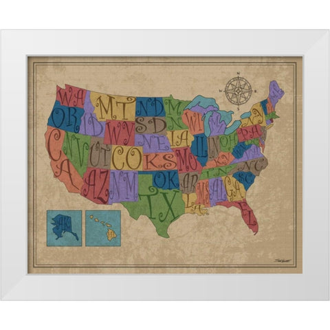 US Map White Modern Wood Framed Art Print by Williams, Todd