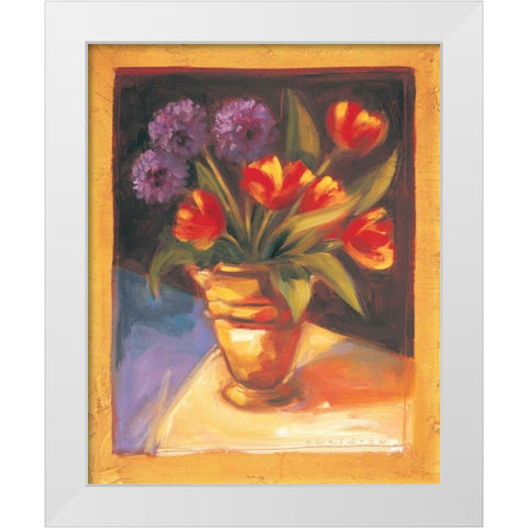 Tulip and Dahlia White Modern Wood Framed Art Print by Waldron, Sarah