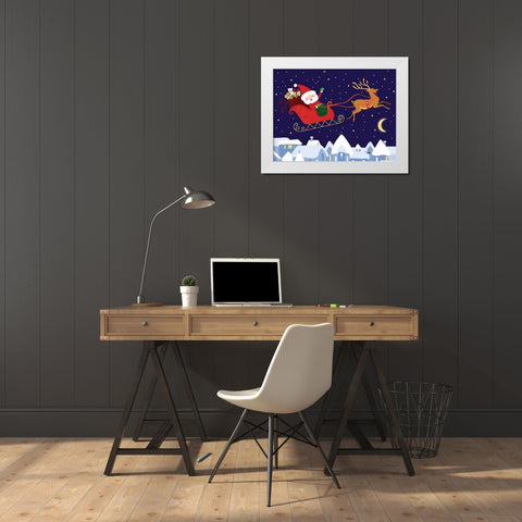 Santa and Reindeer White Modern Wood Framed Art Print by Woo, Teresa