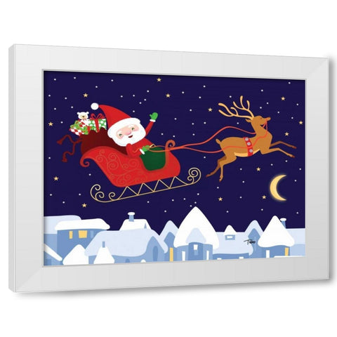 Santa and Reindeer White Modern Wood Framed Art Print by Woo, Teresa