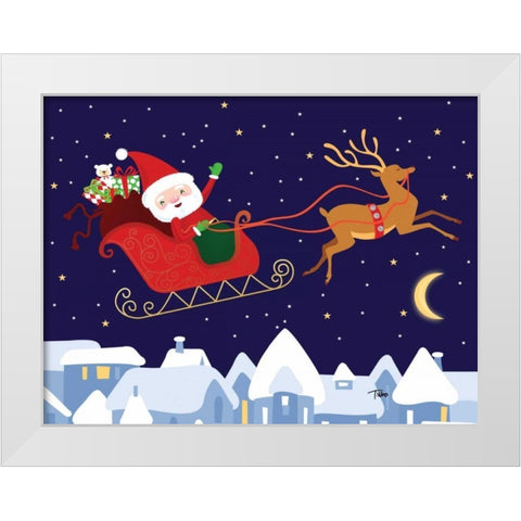 Santa and Reindeer White Modern Wood Framed Art Print by Woo, Teresa