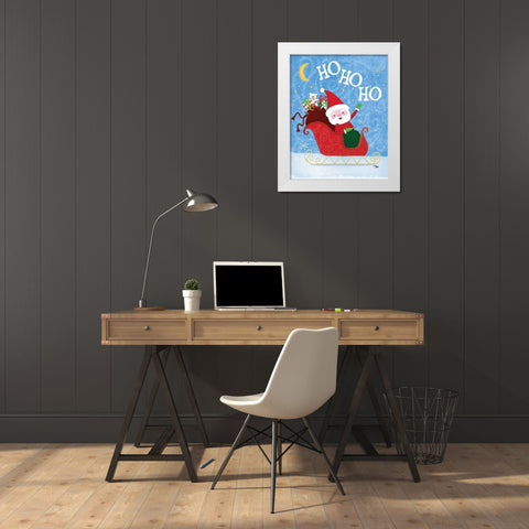 Santa Sleigh White Modern Wood Framed Art Print by Woo, Teresa