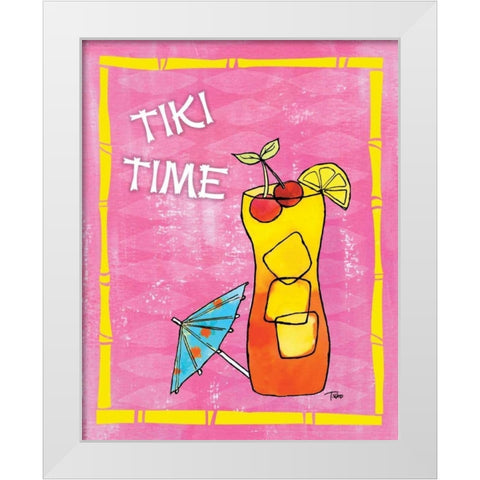 Tiki Time III White Modern Wood Framed Art Print by Woo, Teresa