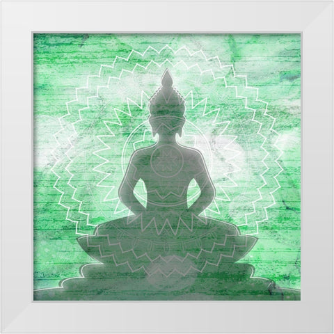 Green Budha White Modern Wood Framed Art Print by Aesthete