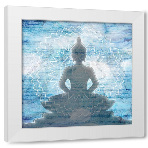 Blue Budha White Modern Wood Framed Art Print by Aesthete