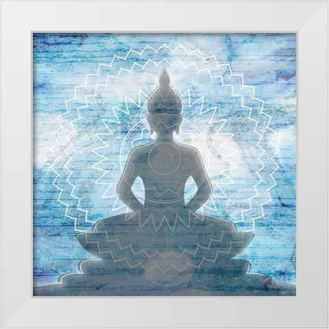 Blue Budha White Modern Wood Framed Art Print by Aesthete