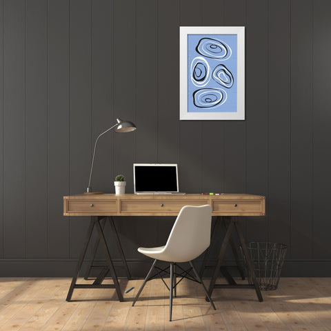 Water Circles Blue White Modern Wood Framed Art Print by Aesthete