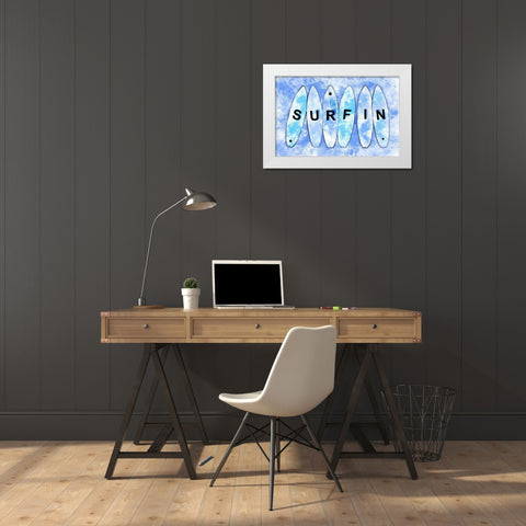 Surfin Blue White Modern Wood Framed Art Print by Aesthete