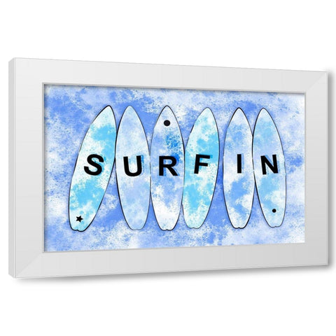 Surfin Blue White Modern Wood Framed Art Print by Aesthete
