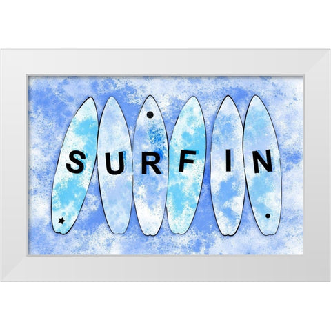 Surfin Blue White Modern Wood Framed Art Print by Aesthete