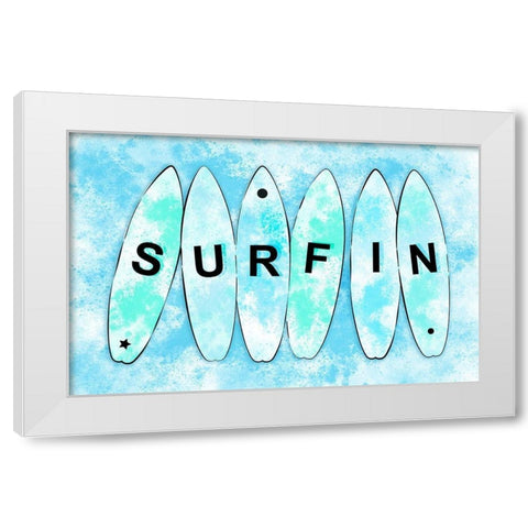Surfin Cyan White Modern Wood Framed Art Print by Aesthete