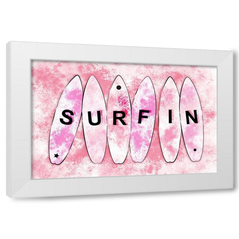 Surfin Pink White Modern Wood Framed Art Print by Aesthete