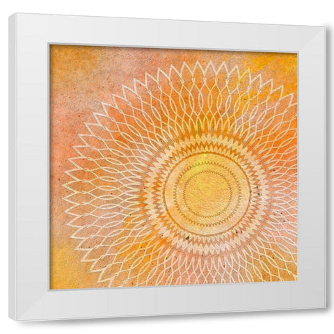 Mandala Orange White Modern Wood Framed Art Print by Aesthete
