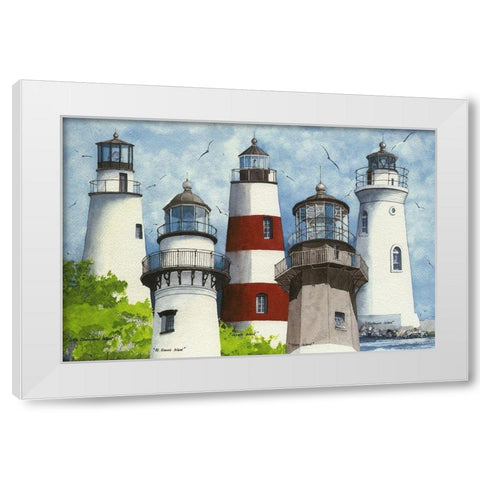 All Five Georgia Lighthouses White Modern Wood Framed Art Print by Rizzo, Gene