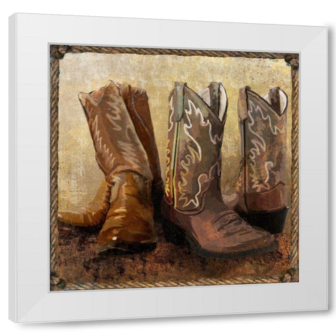 Roped In Boots White Modern Wood Framed Art Print by Art Licensing Studio
