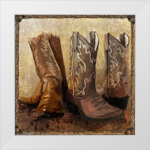 Roped In Boots White Modern Wood Framed Art Print by Art Licensing Studio