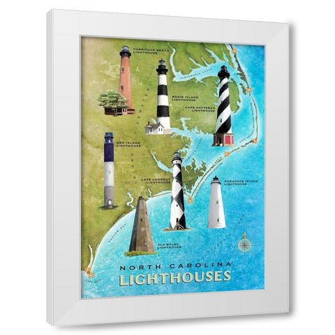 North Carolina Lighthouses White Modern Wood Framed Art Print by Art Licensing Studio