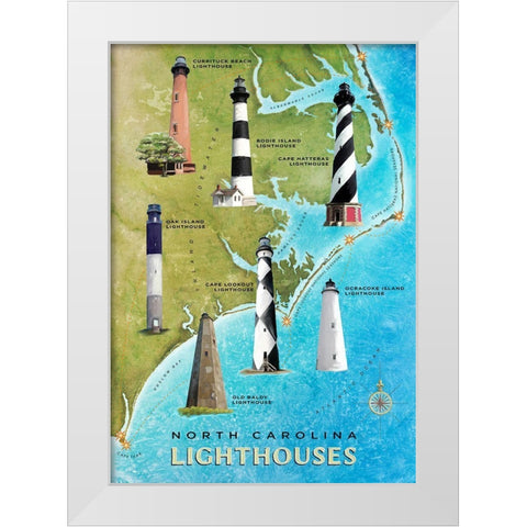 North Carolina Lighthouses White Modern Wood Framed Art Print by Art Licensing Studio