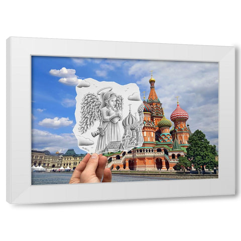 Pencil Vs Camera - Angel at St Basil Cathedral White Modern Wood Framed Art Print by Heine, Ben
