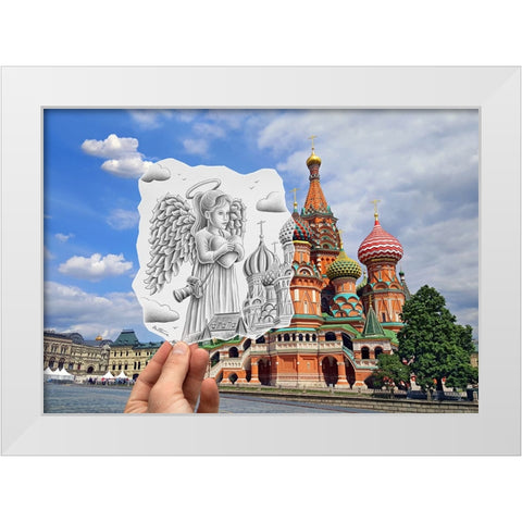 Pencil Vs Camera - Angel at St Basil Cathedral White Modern Wood Framed Art Print by Heine, Ben
