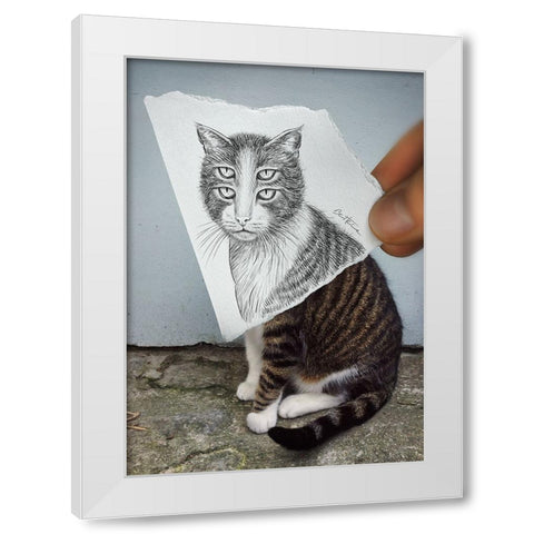 Pencil Vs Camera 6 - 4 Eyes Cat White Modern Wood Framed Art Print by Heine, Ben