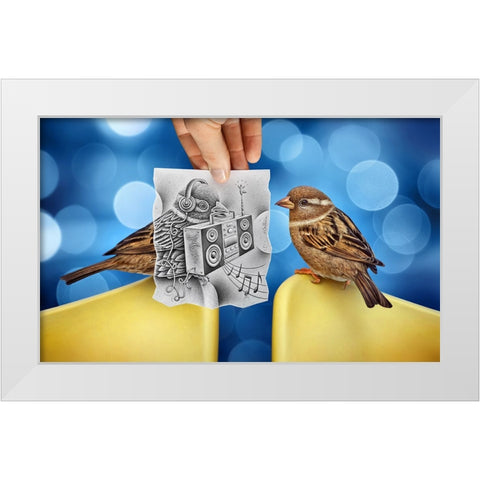 Pencil Vs Camera 66 - Singing Birds White Modern Wood Framed Art Print by Heine, Ben