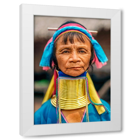 Kayan Long Neck Woman - North Thailand Ethnic Minorities White Modern Wood Framed Art Print by Heine, Ben