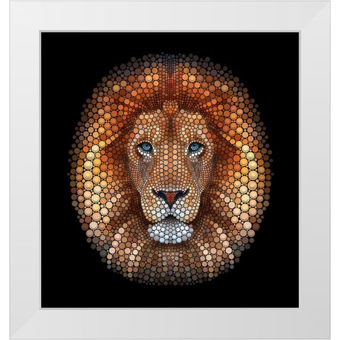 Lion face made of circles White Modern Wood Framed Art Print by Heine, Ben