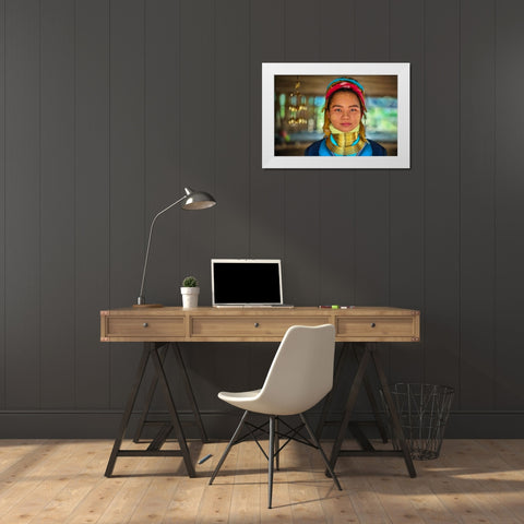 Young Padaung Woman Thailand - 5 White Modern Wood Framed Art Print by Heine, Ben