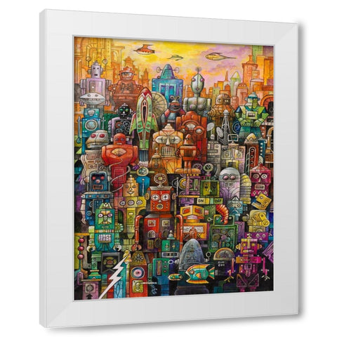 Robo Dootles White Modern Wood Framed Art Print by Bell, Bill