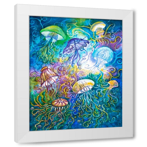 Jurassic Jelly Fish White Modern Wood Framed Art Print by Bell, Bill