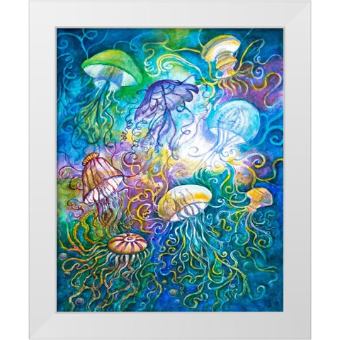 Jurassic Jelly Fish White Modern Wood Framed Art Print by Bell, Bill