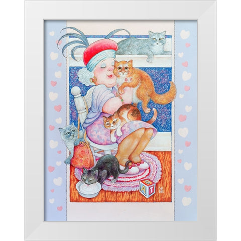 Cat Lady 2 White Modern Wood Framed Art Print by Bell, Bill