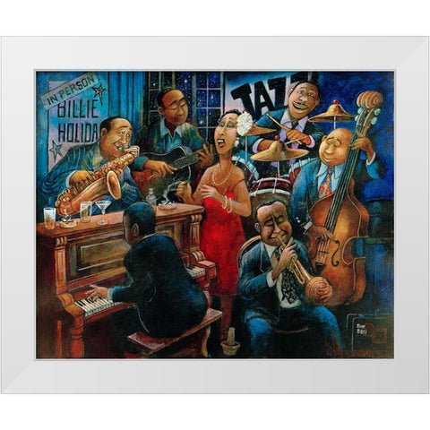 Lady in Red White Modern Wood Framed Art Print by Bell, Bill