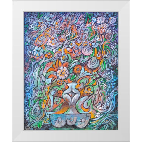 The Flower Vase White Modern Wood Framed Art Print by Bell, Bill