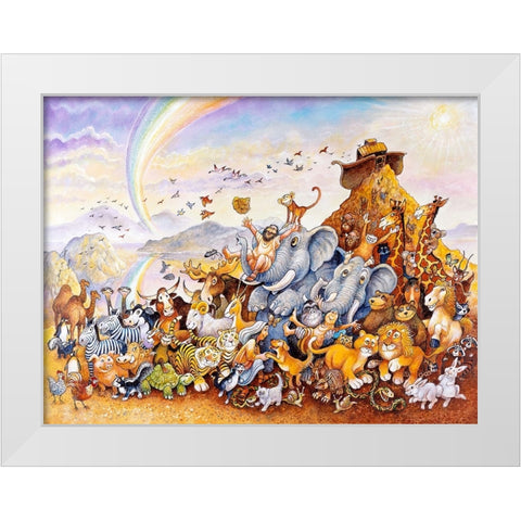 Noahs Happy Ending White Modern Wood Framed Art Print by Bell, Bill