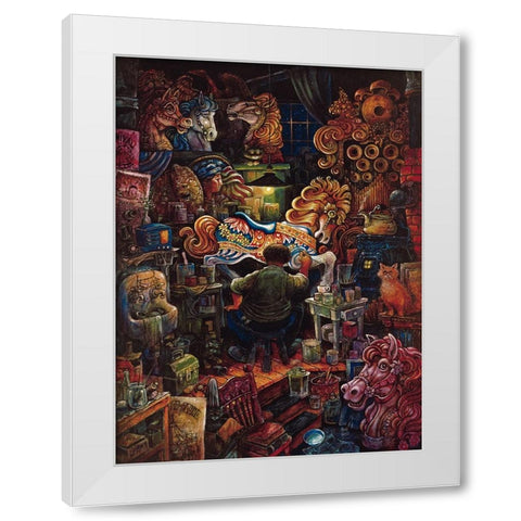 Carousel Man   White Modern Wood Framed Art Print by Bell, Bill