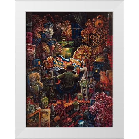 Carousel Man   White Modern Wood Framed Art Print by Bell, Bill