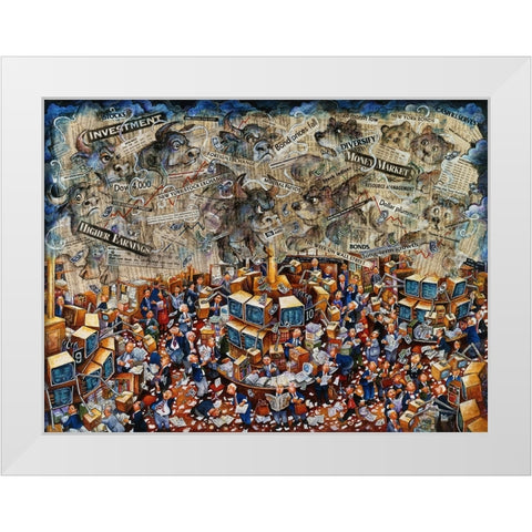 Week On Wall Street White Modern Wood Framed Art Print by Bell, Bill
