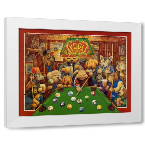 Pool Dogs White Modern Wood Framed Art Print by Bell, Bill