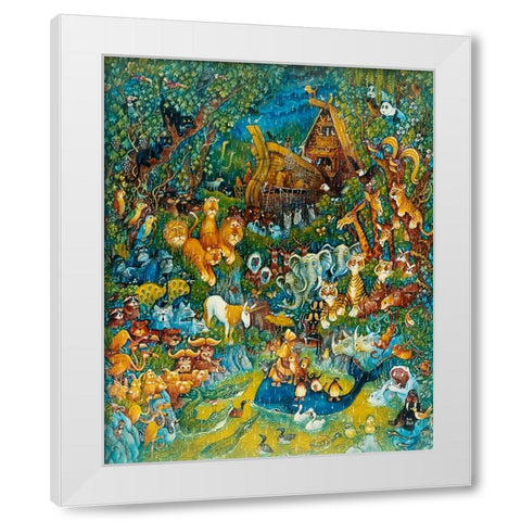 Noah And The Last Unicorn White Modern Wood Framed Art Print by Bell, Bill