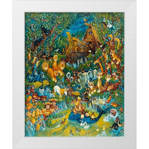Noah And The Last Unicorn White Modern Wood Framed Art Print by Bell, Bill