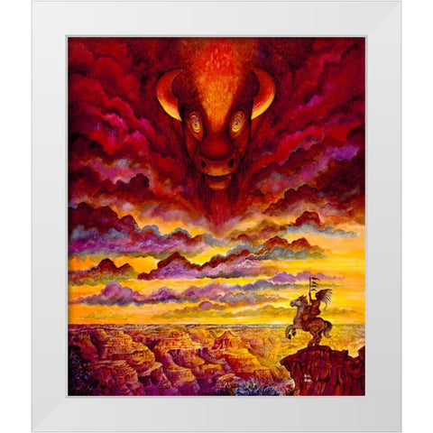 Raging Buffalo White Modern Wood Framed Art Print by Bell, Bill