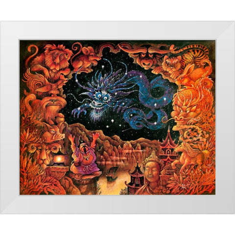 Zodiac Dragon White Modern Wood Framed Art Print by Bell, Bill