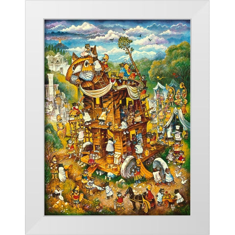 Trojan Cats White Modern Wood Framed Art Print by Bell, Bill